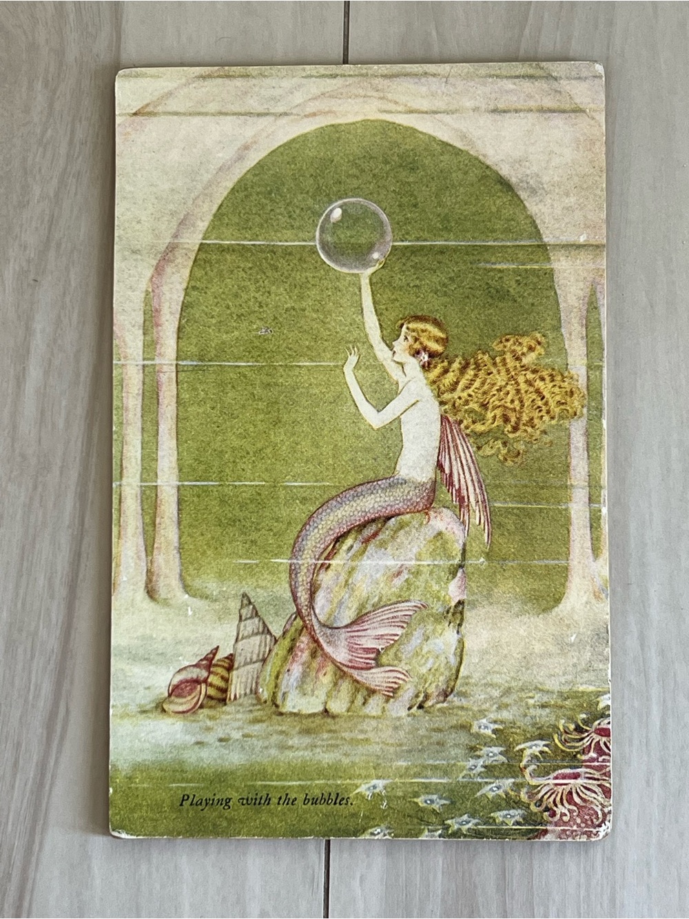 ‘Playing With Bubbles’ Vintage Mermaid Romantic Theme  Plaque 10.5” X 16.5”